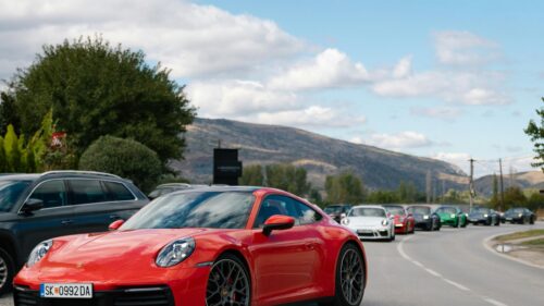 Stunning Red Porsche 911 Sportscar Convoy 4K Desktop Wallpaper