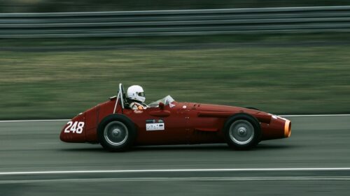 Vintage Red Maserati 250F Grand Prix Race Car Desktop Wallpaper