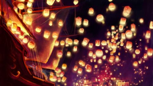 Enchanting Tangled Rapunzel and Flynn Rider Lantern Scene 4K Desktop Wallpaper