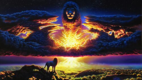 Majestic Lion King Silhouette Over Savanna Sunset 4K Desktop Wallpaper