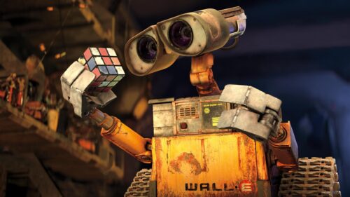 Wall-E and Eve Looking at Stars Cinematic Sci-Fi 4K Desktop Wallpaper