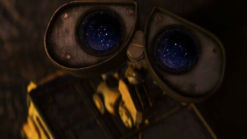 Wall-E and Eve Holding Hands Under the Stars Pixar Movie 4K Desktop Wallpaper