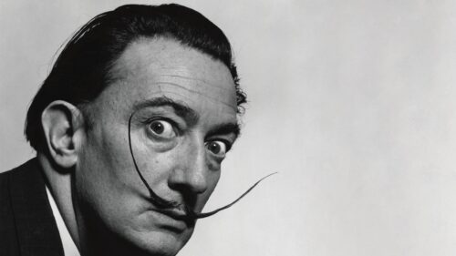 Iconic Salvador Dali Portrait Monochrome Artistic PC Wallpaper
