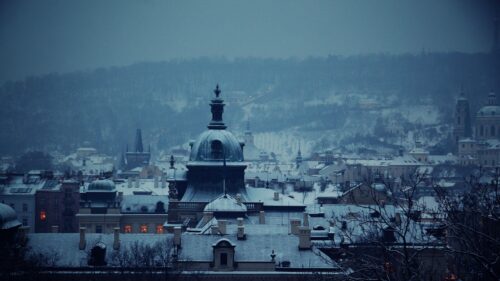 Winter Twilight Over Prague Old Town Cityscape Desktop Wallpaper
