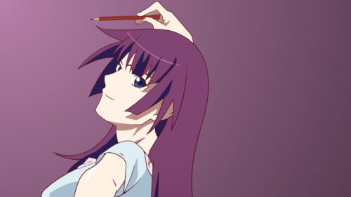 Hitagi Senjougahara Anime Girl With Pencil Monogatari Series PC Wallpaper