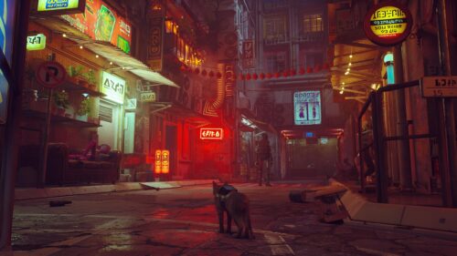 Stray Cat in a Cyberpunk Neon Alleyway 4K Desktop Wallpaper