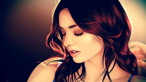 Stunning Digital Art Portrait of a Beautiful Woman with Flowing Hair 4K Wallpaper