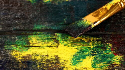 Abstract Art Paintbrush Strokes on Dark Textured Wood 4K Wallpaper
