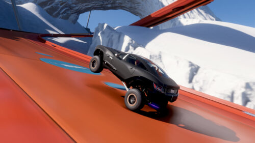 Black Off Road Sports Car Drifting on Hot Wheels Track PC Wallpaper