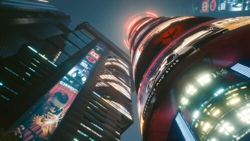 Cyberpunk City Night Skyscraper View Neon Lights 4K Wallpaper