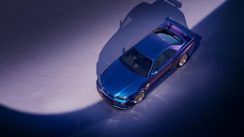 Stunning Blue Nissan Skyline GT R R34 Sports Car Desktop Wallpaper