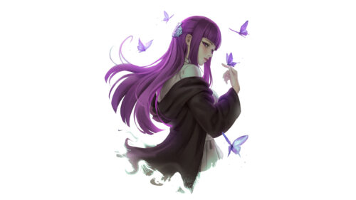 Anime Girl with Purple Hair and Butterflies Art 4K Wallpaper