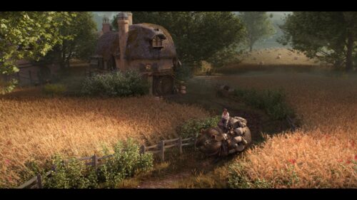 Fantasy Rural Landscape with Person Riding Giant Guinea Pig 4K Wallpaper