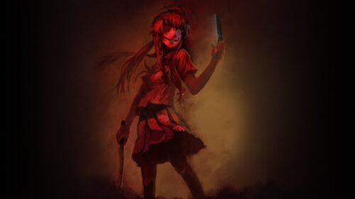 Yuno Gasai Dark Anime Aesthetic with Knives PC Wallpaper