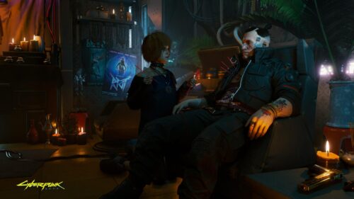 Cyberpunk 2077 Misty and Jackie Welles Atmospheric Scene Desktop Wallpaper
