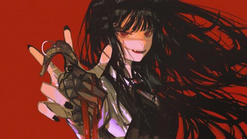 Edgy Anime Girl with Dark Aesthetic and Red Background 4K Wallpaper
