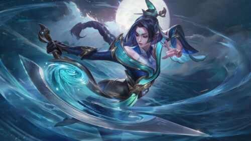 Elegant Fantasy Warrior with Magic Water Blade 4K PC Wallpaper