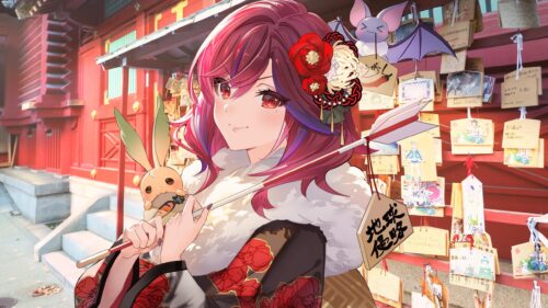 Beautiful Anime Girl at Traditional Japanese Shrine PC Wallpaper