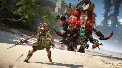 Aloy Facing Tremortusk in Horizon Forbidden West 4K PC Wallpaper