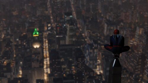 Spider-Man Overlooking New York City Night Skyline 4K Wallpaper