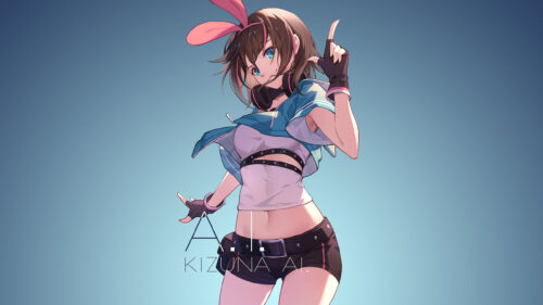 Kizuna AI Anime Character With Bunny Ears Stylish 4K Desktop Wallpaper