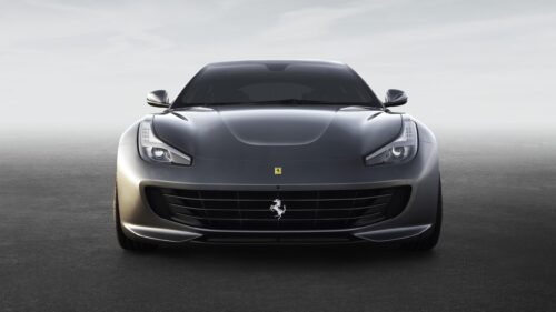 Elegant Dark Grey Ferrari GTC4Lusso Front View Desktop Wallpaper