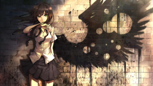 Anime Girl with Angel Wings Shadow Art Desktop Wallpaper