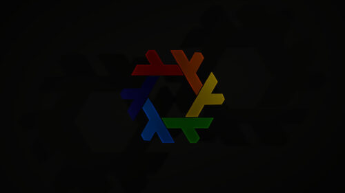 Minimalist Rainbow Hexagon Logo on Dark Background 4K Wallpaper