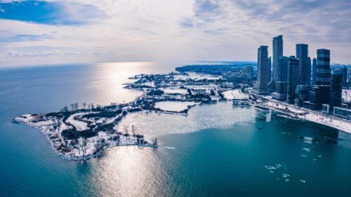 Stunning Humber Bay Shores Toronto Winter Aerial 4K Wallpaper