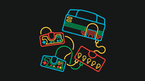 Retro Gaming Console Neon Line Art Minimalist Desktop Wallpaper