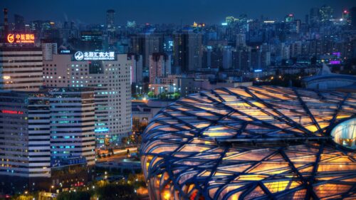 Beijing Bird Nest Stadium Night View Skyline 4K PC Wallpaper