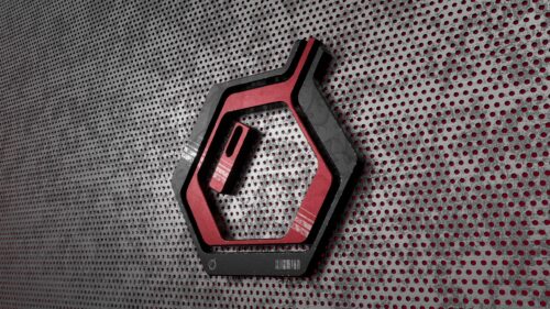 Futuristic Red and Black Hexagon Logo Industrial Metal Texture PC Wallpaper