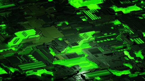 Futuristic Neon Green Cyber Circuit Board 4K PC Wallpaper