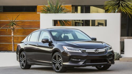Elegant Black Honda Accord Sedan Parked at Modern House PC Wallpaper