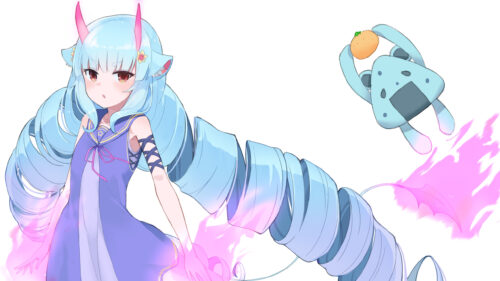 Cute Anime Girl with Long Blue Hair and Magical Aura PC Wallpaper