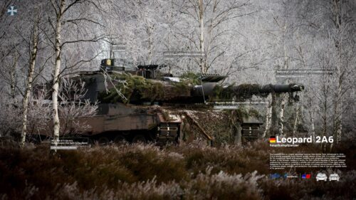 Leopard 2A6 German Main Battle Tank Technical Infographic 4K Wallpaper