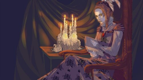 Gothic Noblewoman Reading by Candlelight Dark Art 4K Wallpaper