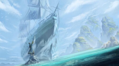 Mystical Pirate Ship with Ice Figurehead Fantasy Art PC Wallpaper