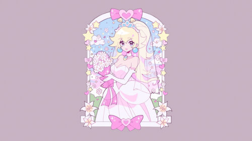 Anime Princess Peach Bridal Aesthetic Pastel Illustration PC Wallpaper