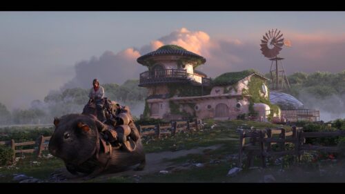 Fantasy Traveler Riding a Giant Guinea Pig at Sunset Desktop Wallpaper
