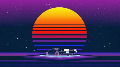 Retro Synthwave Sunset with Sports Car Aesthetic 4K Wallpaper