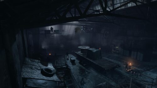 Atmospheric Dark Industrial Warehouse Metro Game Scene 4K Wallpaper