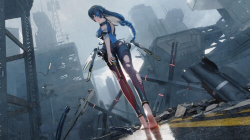 Anime Girl in Post Apocalyptic City Scifi Battle Gear 4K Wallpaper