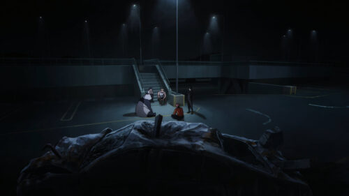 Jujutsu Kaisen Characters Sitting in a Dark Parking Lot Desktop Wallpaper