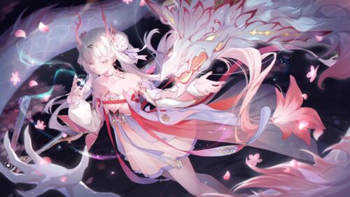 Stunning Anime Girl with Mythical White Dragon Fantasy Art 4K Wallpaper