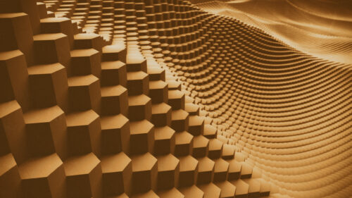 Abstract Golden Hexagon 3D Wave Pattern Desktop Wallpaper