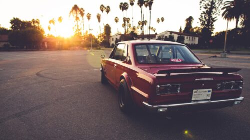 Vintage Red Nissan Skyline GT-R Hakosuka Sunset 4K Wallpaper