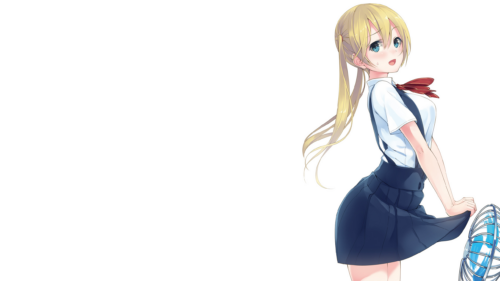 Anime School Girl with Blonde Hair and Fan PC Wallpaper
