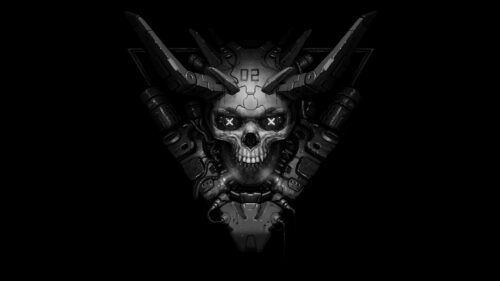 Cybernetic Skull Mecha Art Dark Monochrome 4K Wallpaper