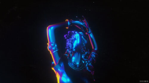 Abstract Glitch Cyberpunk Woman with Neon Lighting 4K Wallpaper